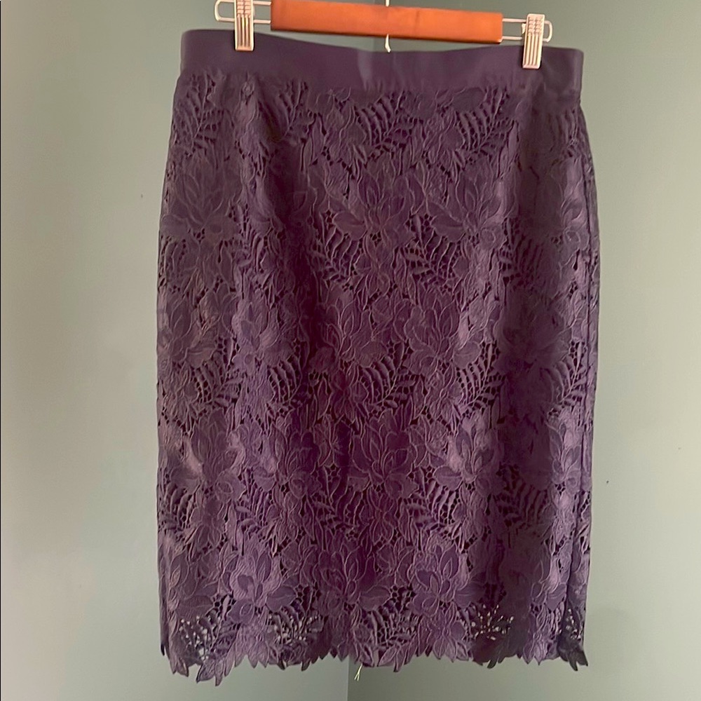 Ann Taylor Blue Embellished Lace Pencil Skirt